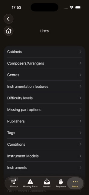 Lists home screen