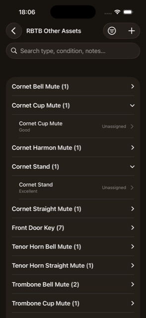 Other Assets list, grouped by type