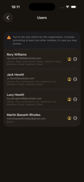 Users screen and Edit Permissions sheet