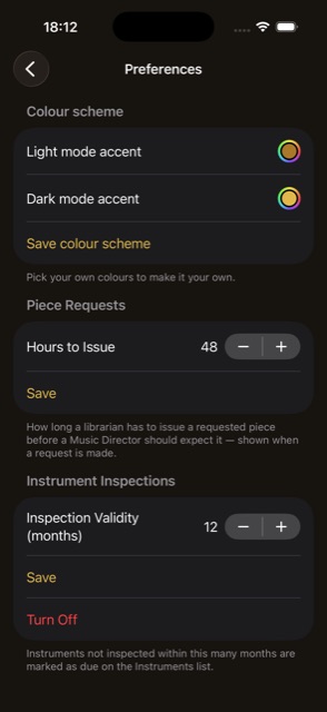 Preferences screen