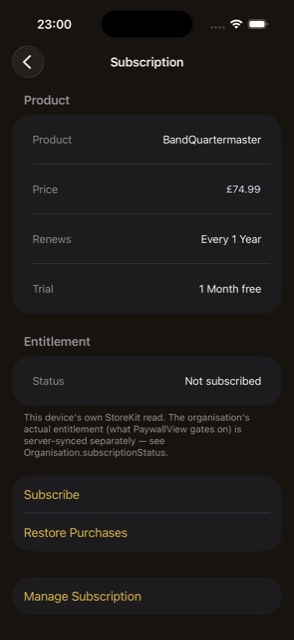 Subscription screen